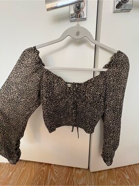 Smocked Off-Shoulder Crop Blouse in Black and Cream
